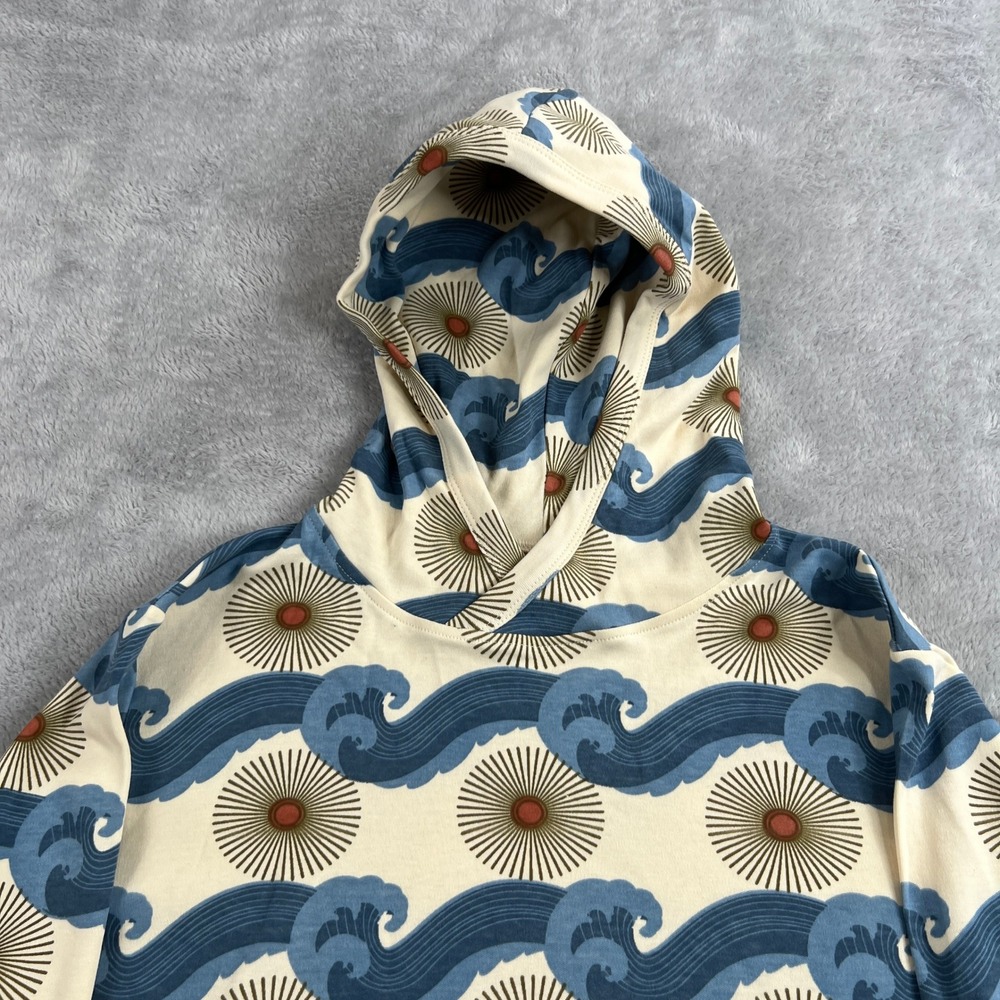 Kate Quinn Wave Sun Print Organic Cotton Hoodie XS Cream Blue Womens Art Nouveau - Picture 3 of 8